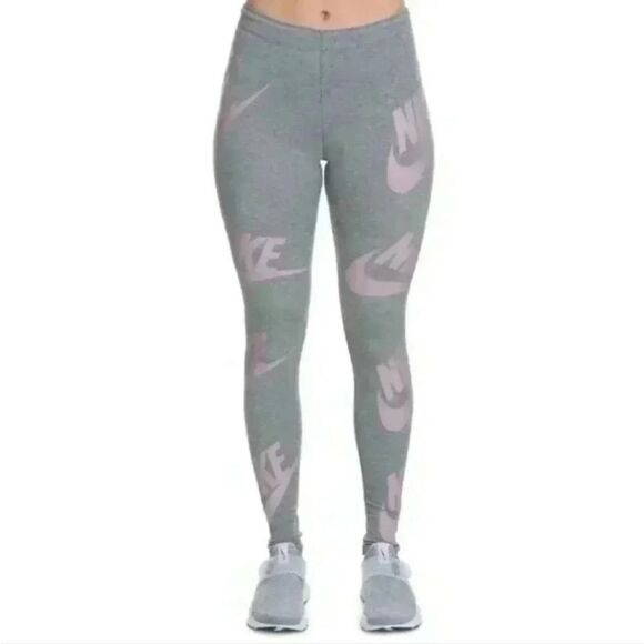 Nike Gray and Pink Logo Leggings - Picture 1 of 16